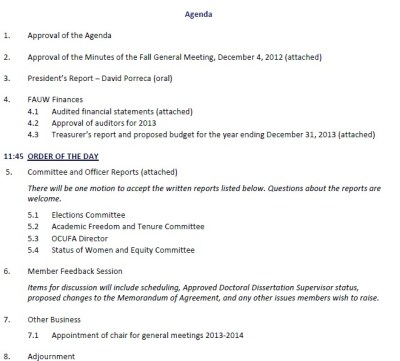 FAUW Spring General Meeting Agenda